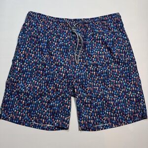 Peter Millar Swim Trunks Mens Large Blue Cocktail Drink Print Mesh Lined Beach